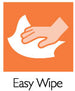 A hand holding a cloth performing a wiping motion with text below Easy Wipe