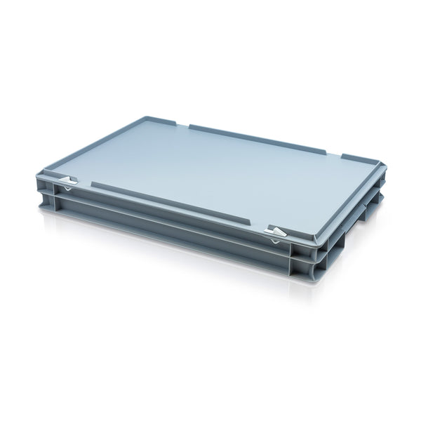 13L 600 x 400 x 75mm Shallow Euro Stacking Tray with Attached Lid