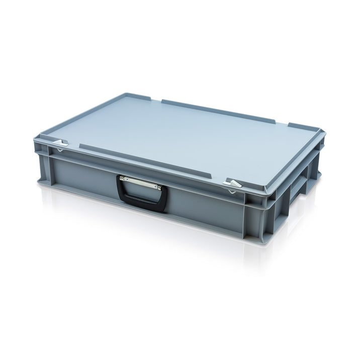 24L 600 x 400 x 120mm Shallow Euro Stacking Container Case with Carry Handle