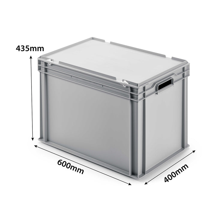 80L (600x400x420mm) Heavy Duty Solid Euro Container With Hinged Lid