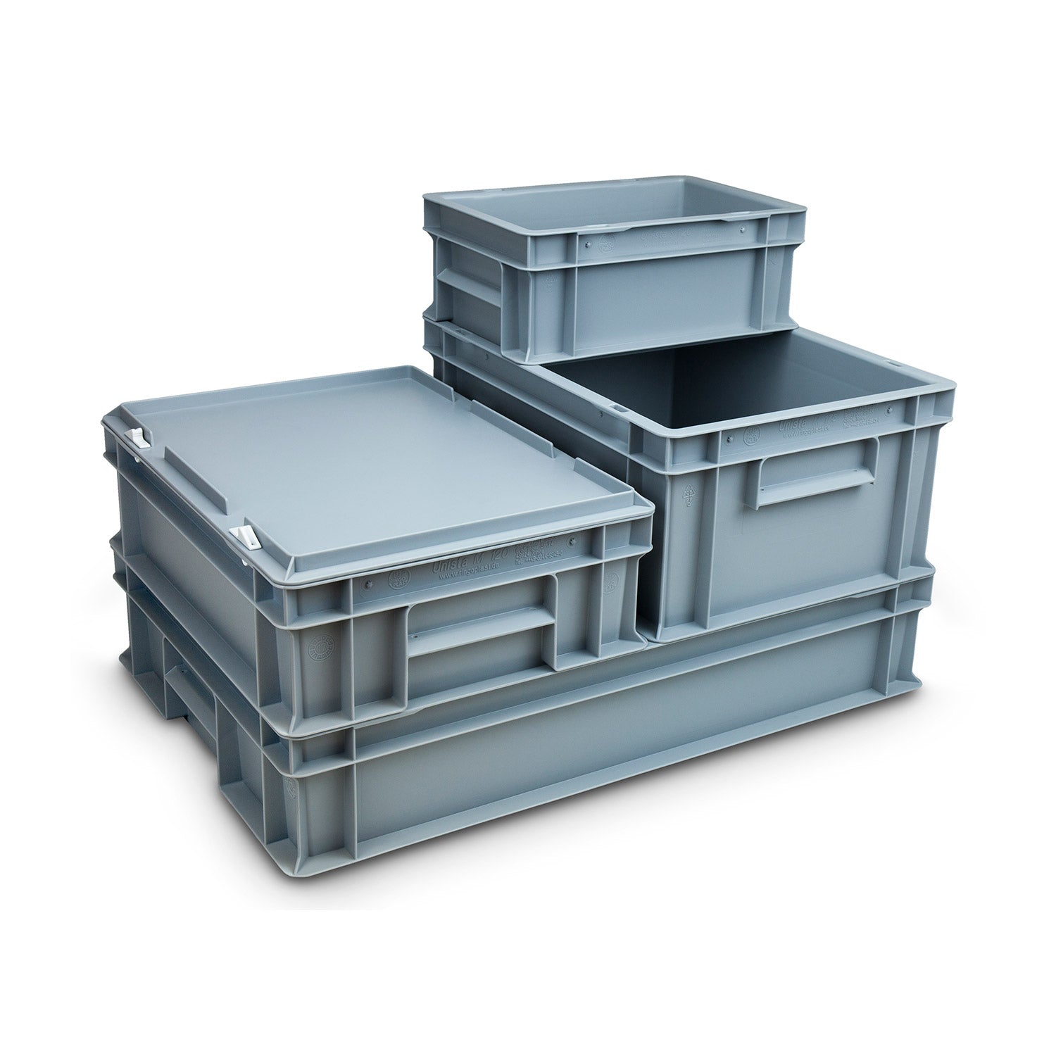 Flat Stackable Box 42L (600x400x235mm) Euro Stacking Hinged Lid Box – Storage Box Shop
