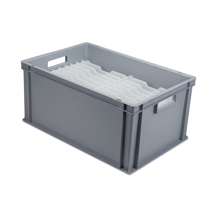 Euro Boxes with Slotted Divider Inserts For Plates and Narrow Items
