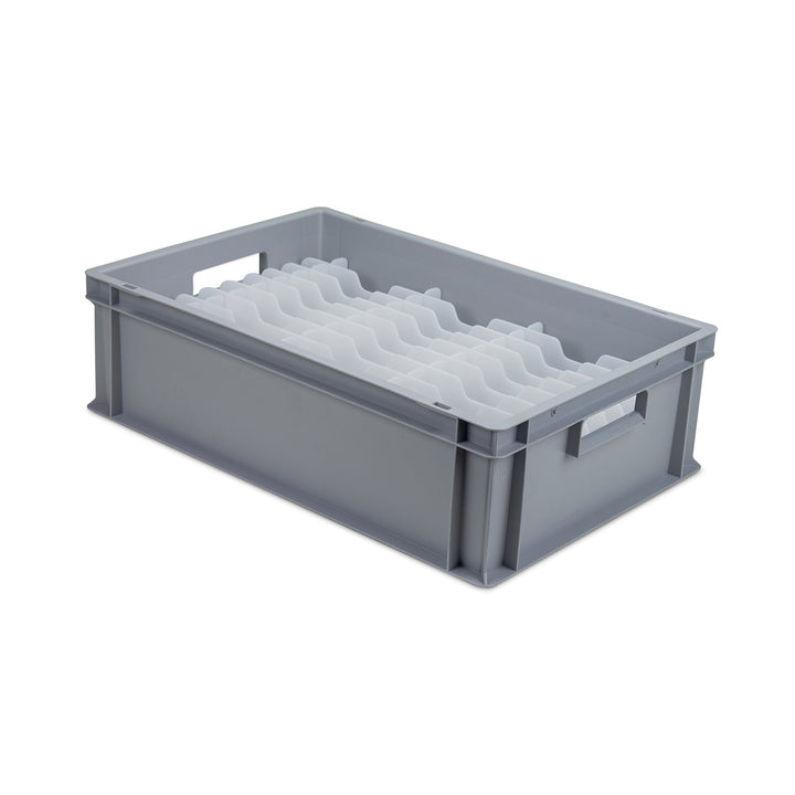 Plate Storage and Carry Boxes with Slotted Dividers Inserts