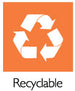 3 Chasing Arrows Recyclable Symbol with text below of Recyclable