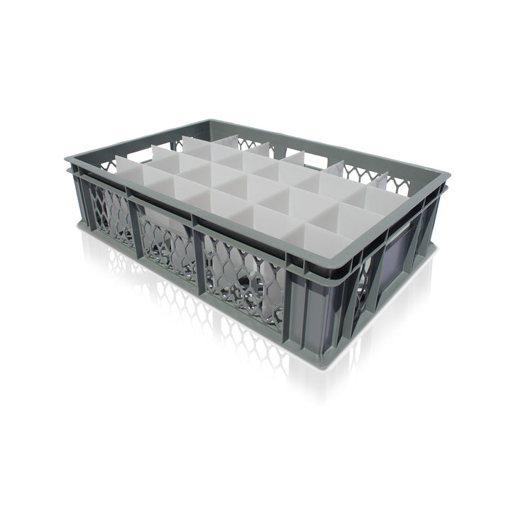 Shallow Glassware Wash and Store Crate with 24 Compartments