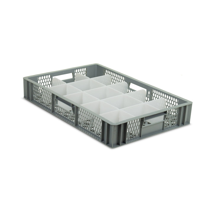 Shallow Ventilated Glassware Store and Wash Tray with Compartments