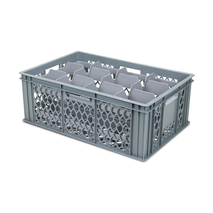 Stackable Euro Crate for Storing and Washing Glassware Removable Dividers