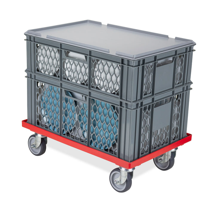 Stacking Ventilated Euro Crates For Storing and Washing Plates on Transport Dolley