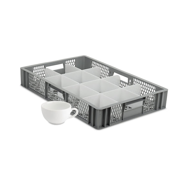Shallow Wash And Store Crate For Tea Cups Mugs With 12 Cell